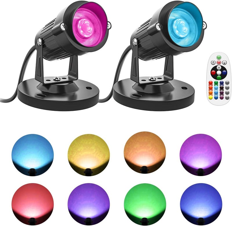 DOREIO Led Spot Lights Indoor, 5W RGBW Uplighting 16 Color Changing Up Lights Indoor with Remote, 120V Indoor Spotlight Plant Accent Lighting Decor(2 Pack with Base and Stake) - Image 1